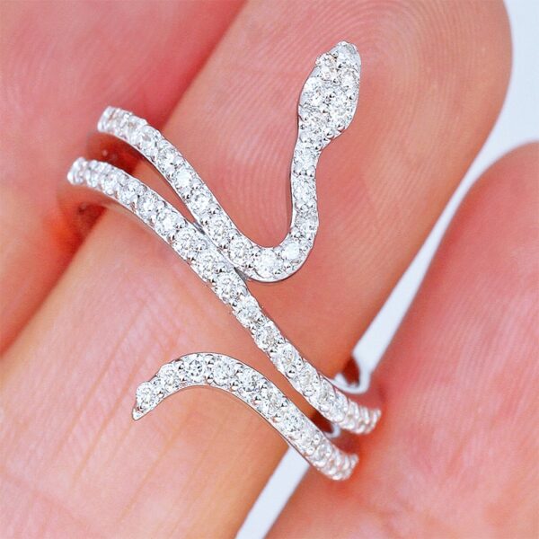 Fashion Trend Women Ring Silver Color CZ Stone Exquisite Snake-shape Ring 3