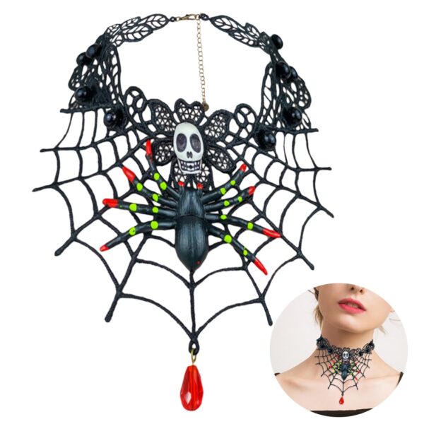 Halloween Spider Cobweb Chokers Crystal Lace Neck Choker 2