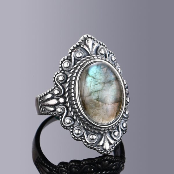 Vintage Oval Natural Labradorite Rings 925 Sterling Silver 4