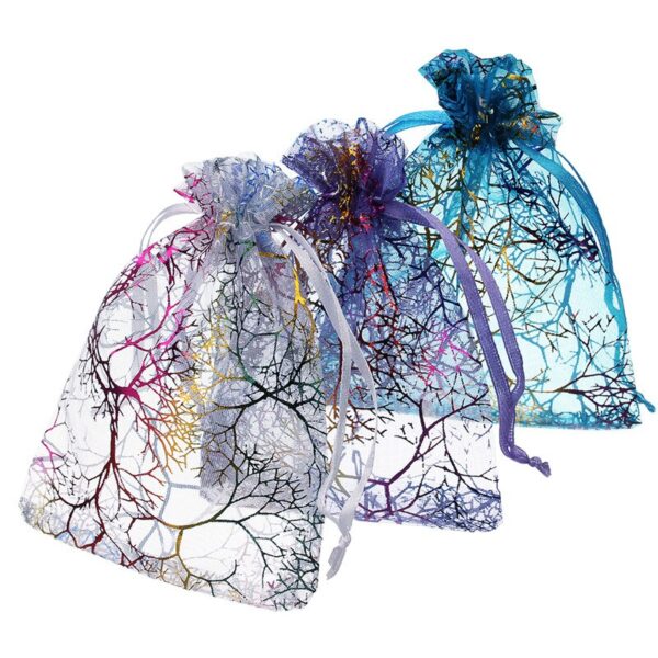 25Pcs/lot Coral Pattern Drawstring Yarn Bag Jewelry Pouches 2