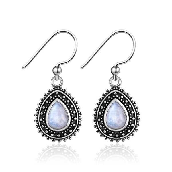925 Sterling Silver Earrings Pear Shaped Natural Moonstone Earrings Bohemian Style 3