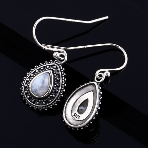 925 Sterling Silver Earrings Pear Shaped Natural Moonstone Earrings Bohemian Style 5