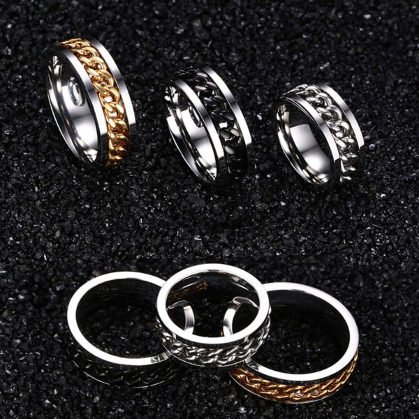 Black Chain Rings for Men Punk Titanium Steel Metal Finger Jewelry 3