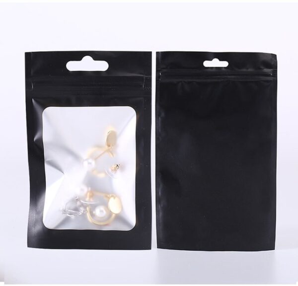 Matte Black Aluminum Foil Window Zip Lock Bags Resealable Jewelry Gift Pouches 2