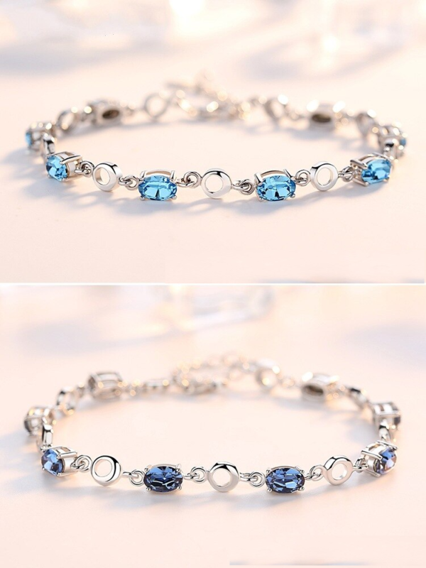 925 Sterling Silver Blue Sapphire Color Gemstone Bracelets 3