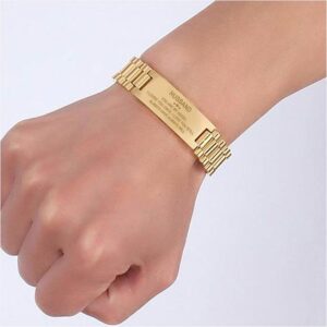 Stainless Steel Engraved ID Bracelet Watch Link Design Meaningful Gift for Husband 3
