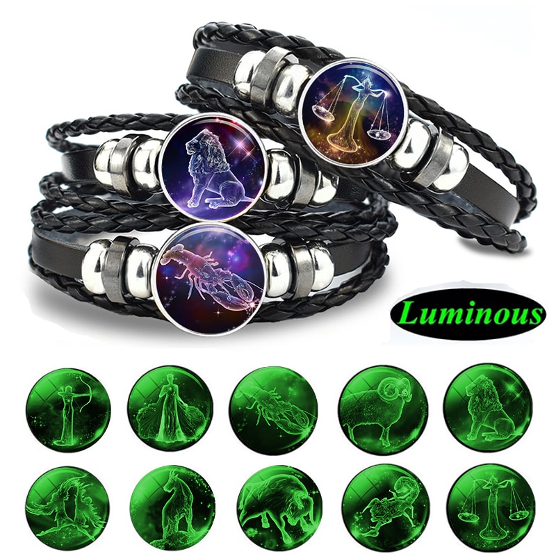 12 Constellation Luminous Bracelet Zodiac Charm Jewelry Bracelet