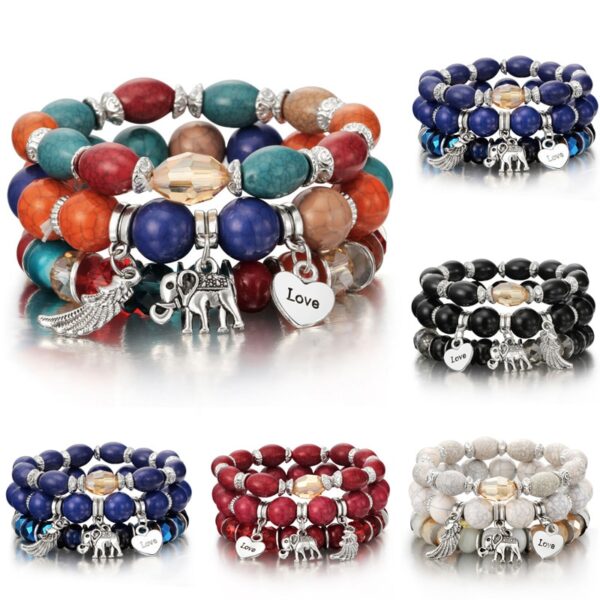 Fashion Boho Stone Beaded Bracelet Set With Colorful Gem Long Wrap Bracelets 2