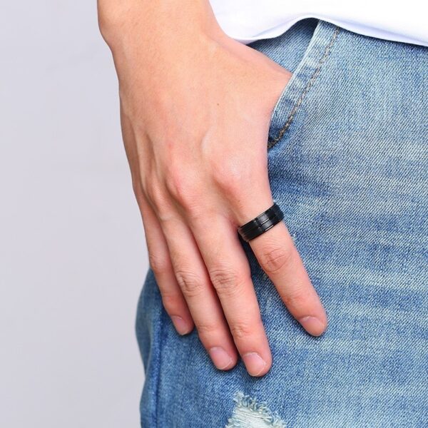 Basic Black Thin Lines Rings Stainless Steel 2