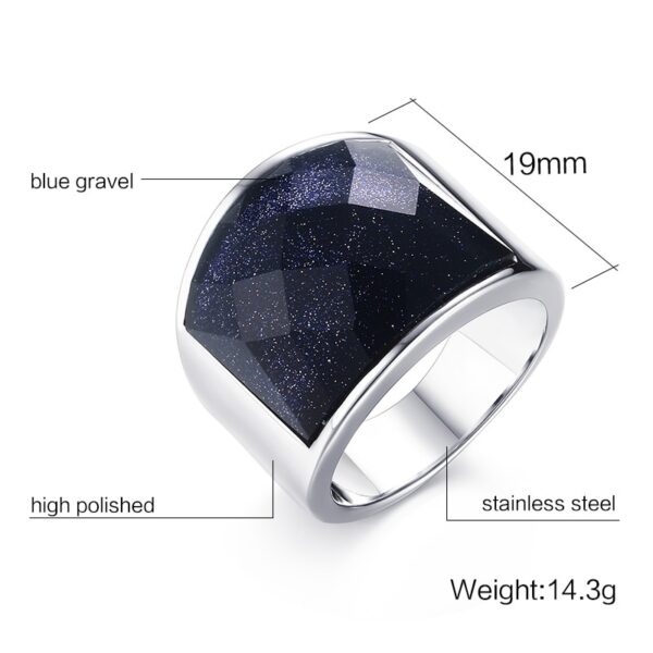 Men Stainless Steel Blue Sky Stone Cut Ring Large Charming Band 2