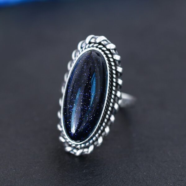 925 Sterling Silver Vintage Blue Sand Hollow Elegant Rings 5