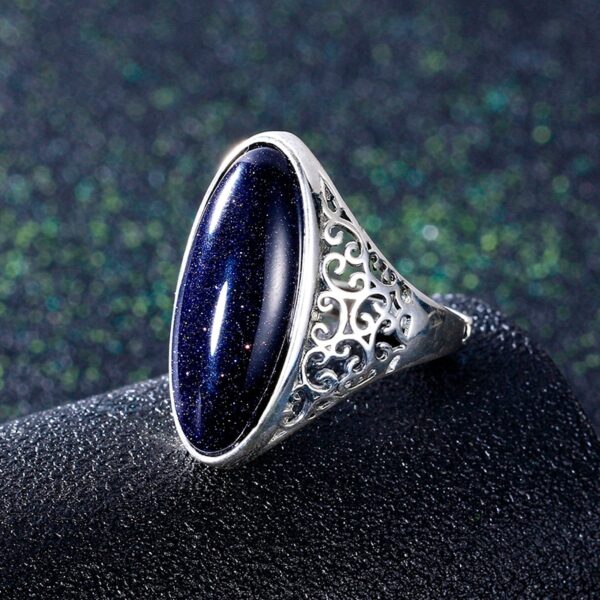 925 Sterling Silver Vintage Blue Sand Hollow Elegant Rings 2