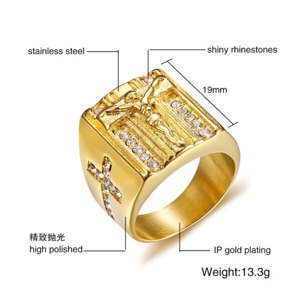 Jesus Christ Cross Chunky Rings Stainless Steel Crystals Jewelry Gold Color 2