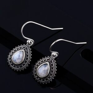 925 Sterling Silver Earrings Pear Shaped Natural Moonstone Earrings Bohemian Style 4