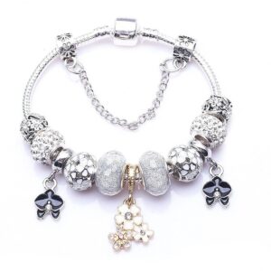 Vintage Silver Plated Crystal Charm Bracelets Jewelry Gift High Quality 14