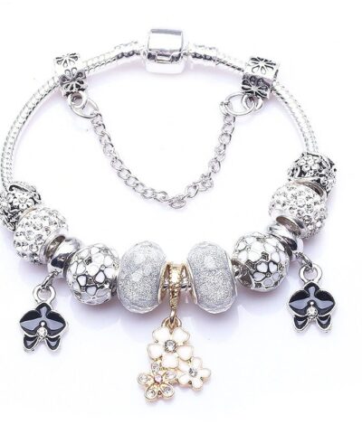 Vintage Silver Plated Crystal Charm Bracelets Jewelry Gift High Quality