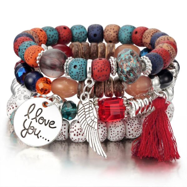 Fashion Boho Stone Beaded Bracelet Set With Colorful Gem Long Wrap Bracelets 6