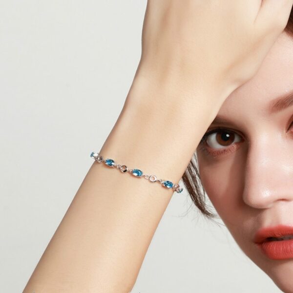 925 Sterling Silver Blue Sapphire Color Gemstone Bracelets 2