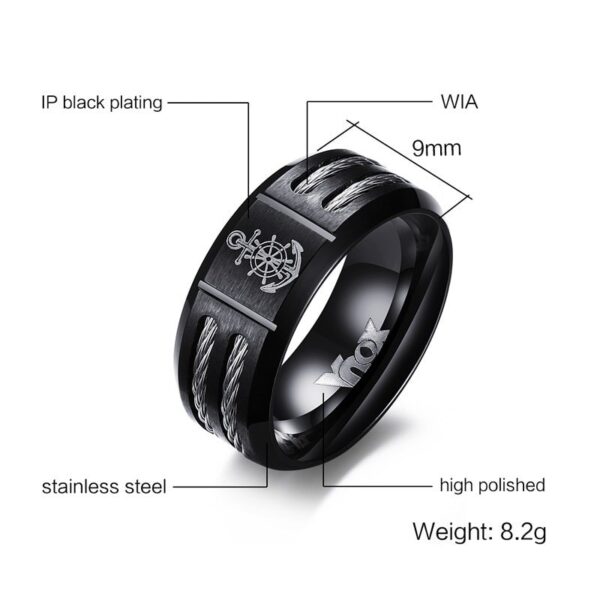 Men's Rudder Ring Cool Black Stainless Steel 2