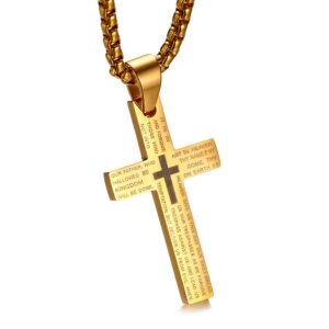 Cross Pendant Necklace Engraved Bible Prayer Stainless Steel 3