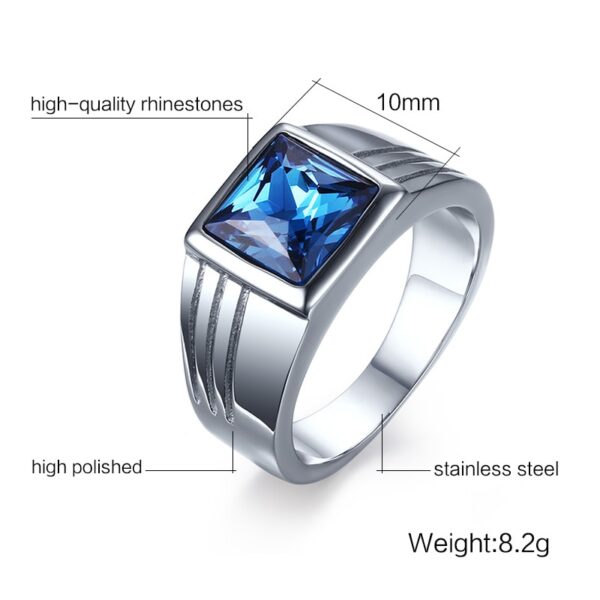 Blue CZ Zircon Rings for Men Silver-color Stainless Steel High Quality 2