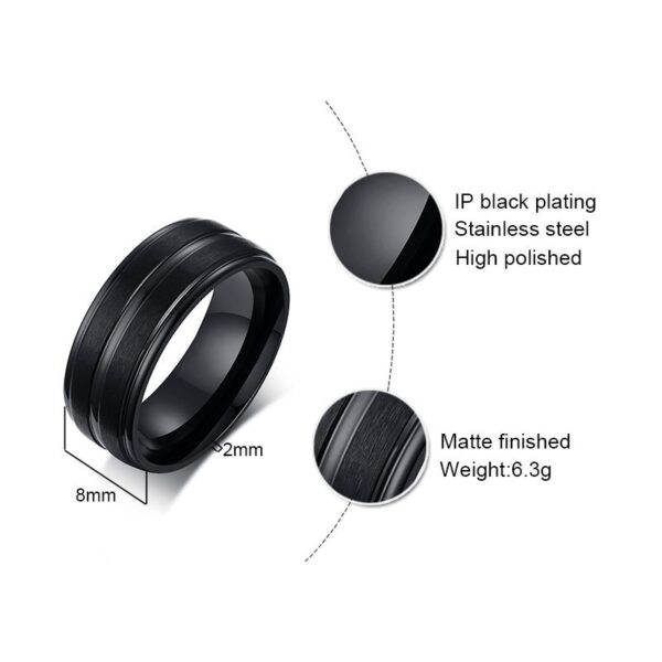 Basic Black Thin Lines Rings Stainless Steel 4