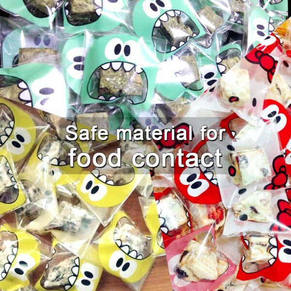 100Pcs Cookie Candy Bags Cute Cartoon Self-adhesive Plastic Packing Bags 6