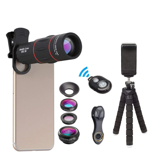 Phone Lens Kit Fisheye Wide Angle Macro 18X Telephoto With 3 in 1 Lens 1