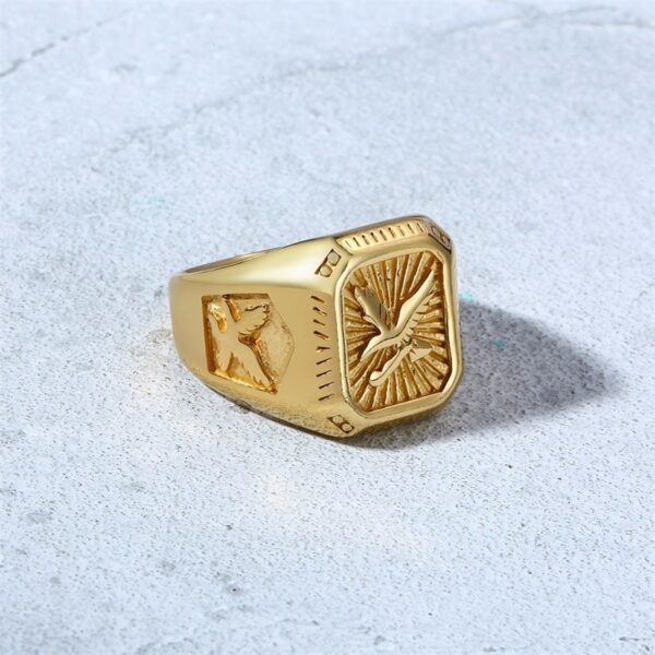 Men Eagle Ring Gold Tone Stainless Steel Square Top 3