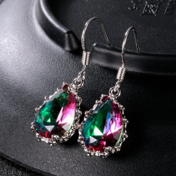 Rainbow Topaz Gemstone Women's Water Drop Silver Earrings 1