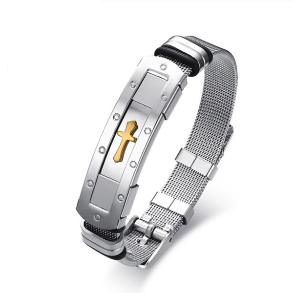 Men's Cross Cuff Bracelet Stainless Steel Adjustable Size 4