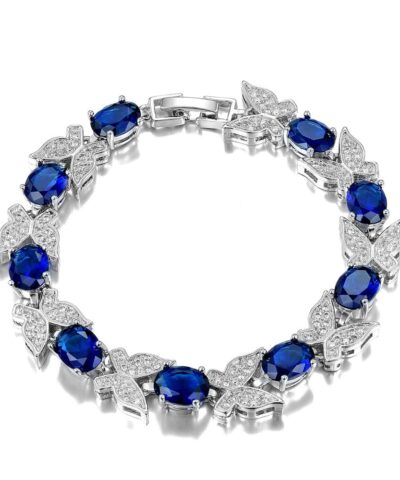 New Luxury Butterfly Bracelets Aquamarine 925 Sterling Silver Charm Bracelets