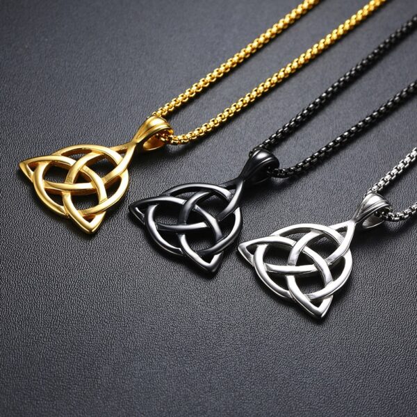 Celtic Knot Necklaces for Men Stainless Steel Triple Knots Pendants 4