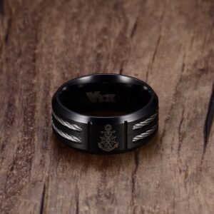 Men's Rudder Ring Cool Black Stainless Steel 3