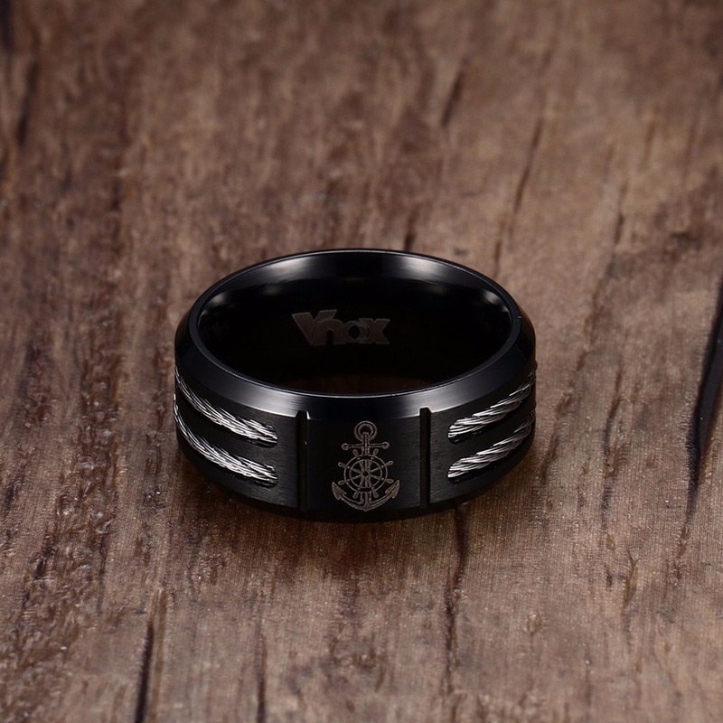 Men's Rudder Ring Cool Black Stainless Steel