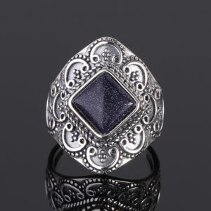 S925 Sterling Silver Rings Blue Sandstone Gemstone Rings 1