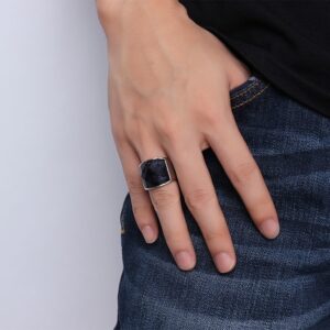 Men Stainless Steel Blue Sky Stone Cut Ring Large Charming Band 3