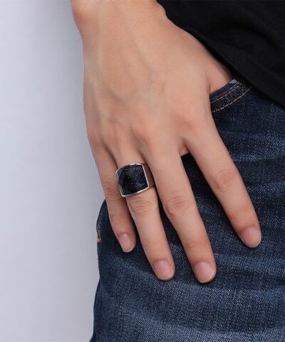 Men Stainless Steel Blue Sky Stone Cut Ring Large Charming Band