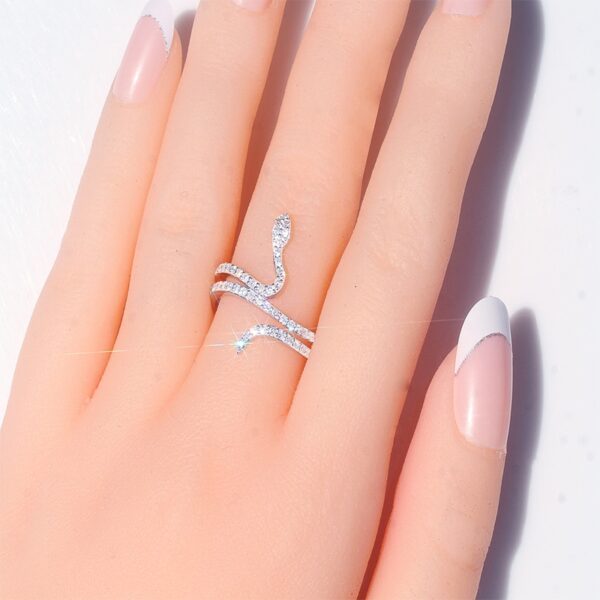 Fashion Trend Women Ring Silver Color CZ Stone Exquisite Snake-shape Ring 5