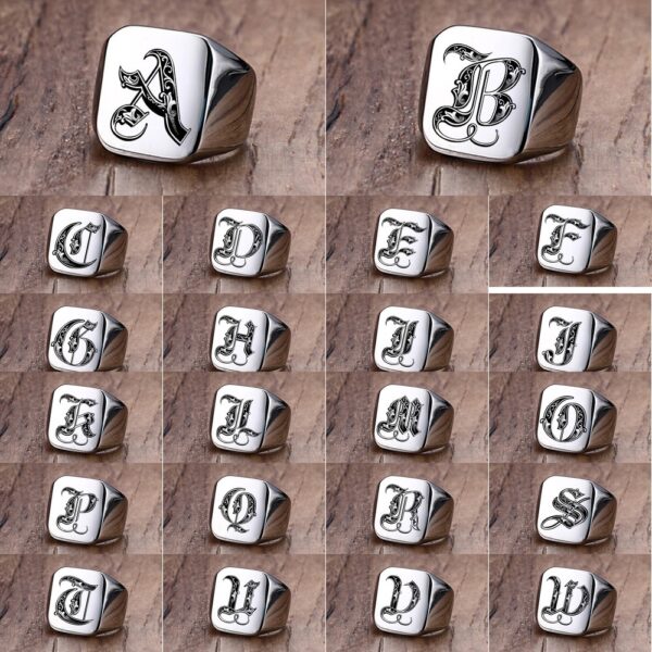 Retro Initials Signet Rings for Men 2