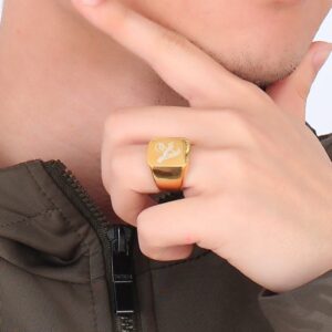 A-Z Initial Letter Ring for Men Gold Color Stainless Steel 2