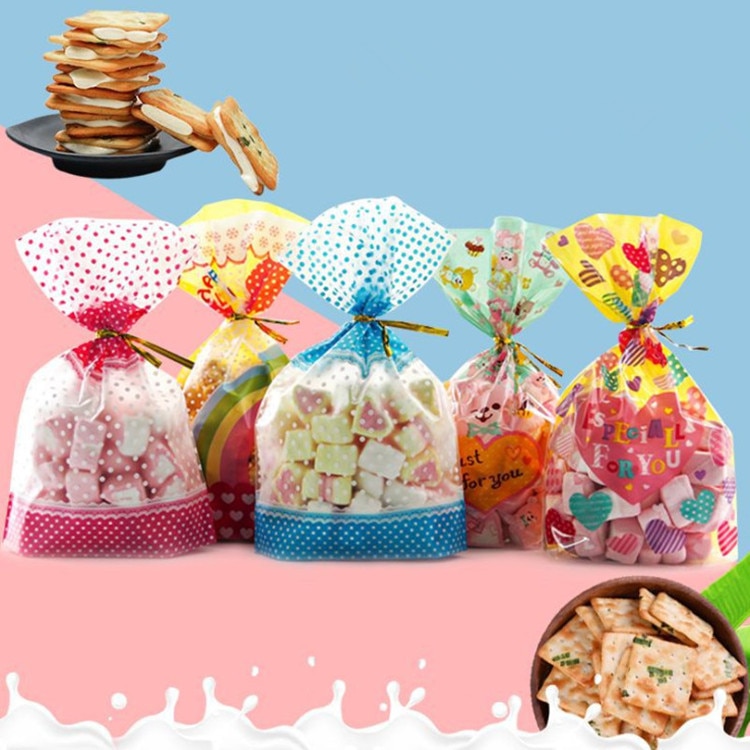 50Pcs/Pack with Wire Ties DIY Plastic Gift Pouches Cookies Candy Bags