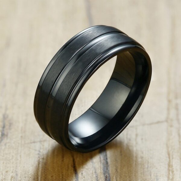 Basic Black Thin Lines Rings Stainless Steel 3