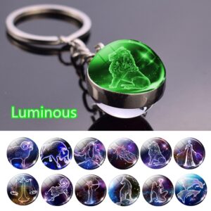 12 Constellations Luminous Keychains Glass Ball Pendant Zodiac Keychains 1