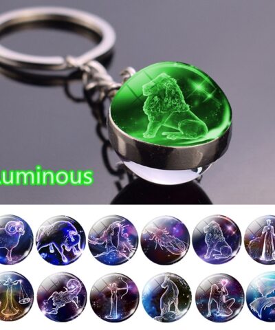 12 Constellations Luminous Keychains Glass Ball Pendant Zodiac Keychains