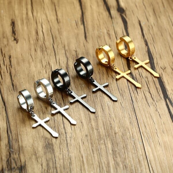 Cross Earrings Stainless Steel Dangle Earrings for Male 3