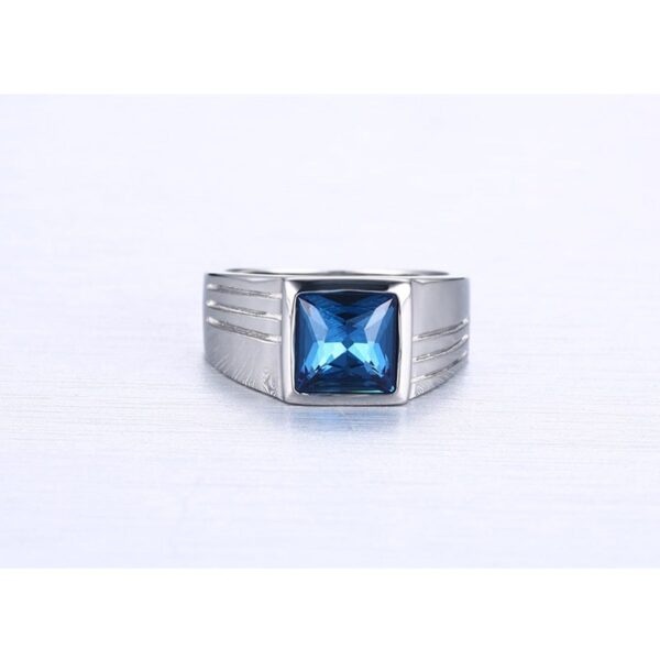 Blue CZ Zircon Rings for Men Silver-color Stainless Steel High Quality 4