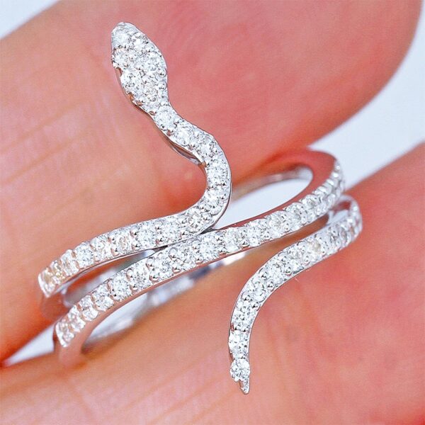 Fashion Trend Women Ring Silver Color CZ Stone Exquisite Snake-shape Ring 2