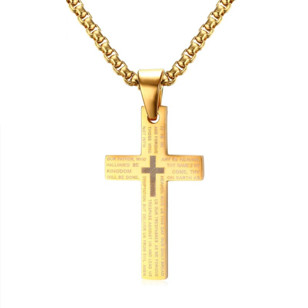 Cross Pendant Necklace Engraved Bible Prayer Stainless Steel 1