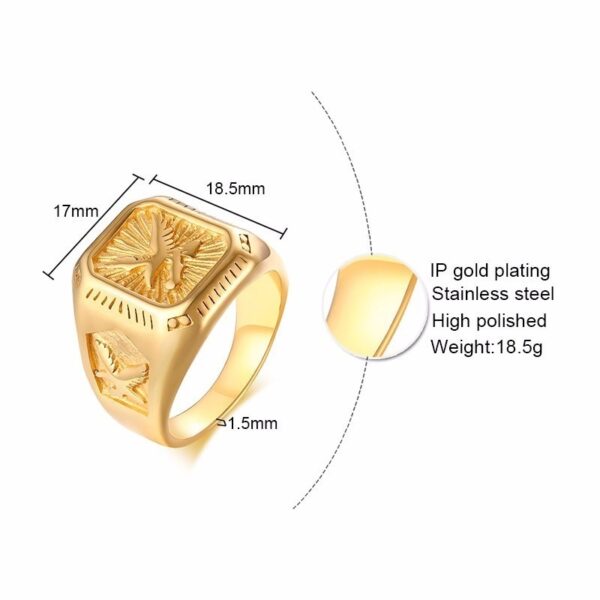 Men Eagle Ring Gold Tone Stainless Steel Square Top 5